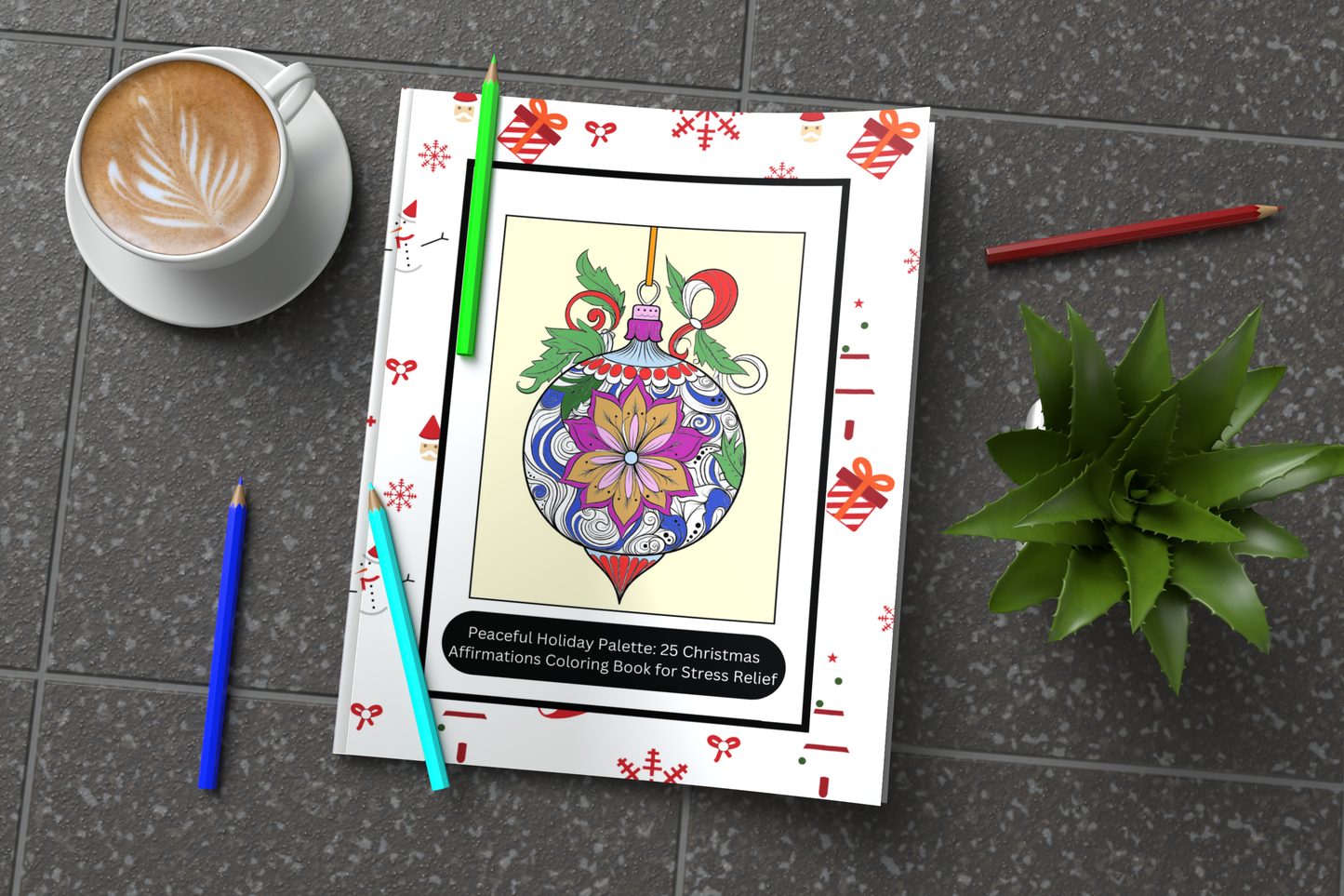Christmas palette coloring book with peaceful, cozy holiday scenes