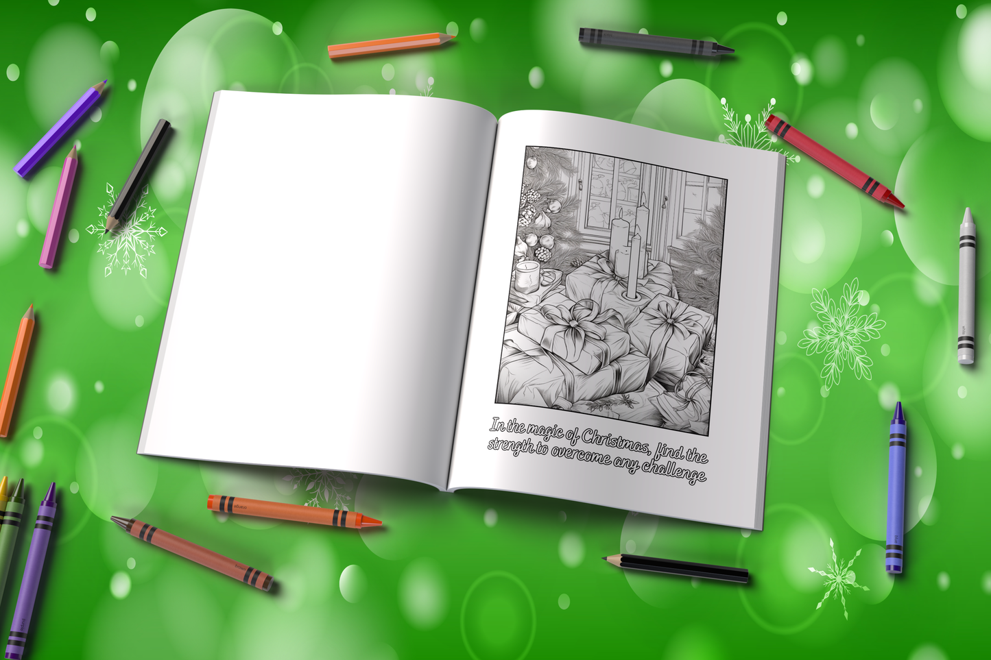 Christmas palette coloring book with peaceful, cozy holiday scenes