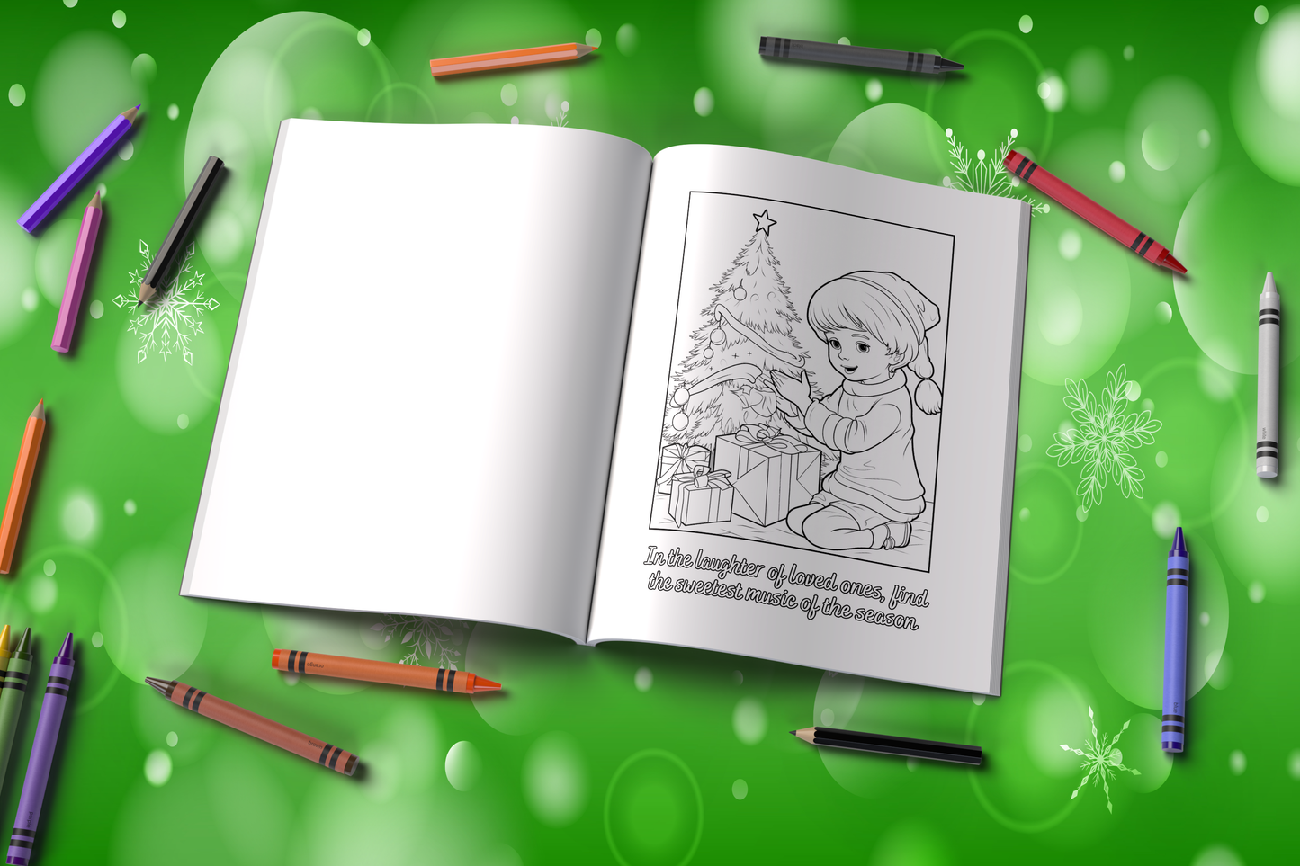Christmas palette coloring book with peaceful, cozy holiday scenes