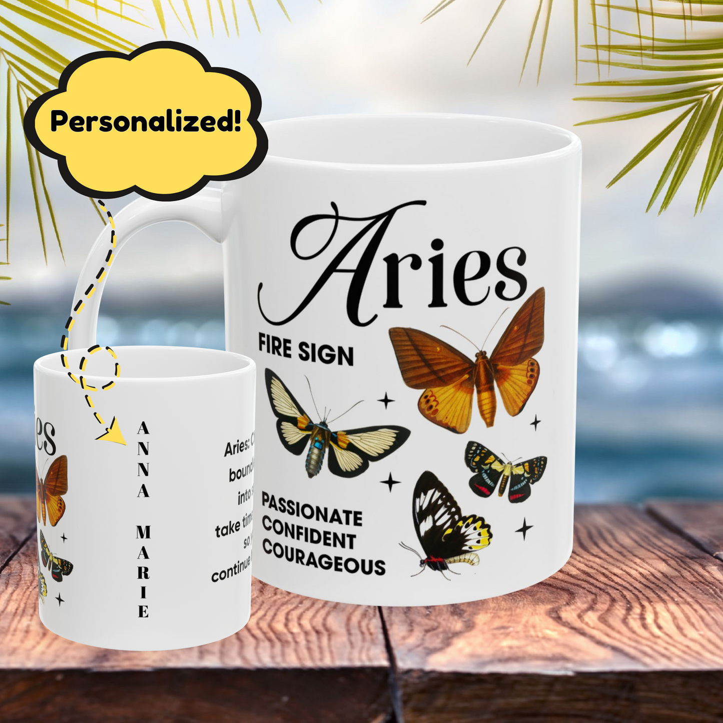 Aries zodiac mug, custom horoscope coffee cup, astrology birthday gift for Aries star sign fans
