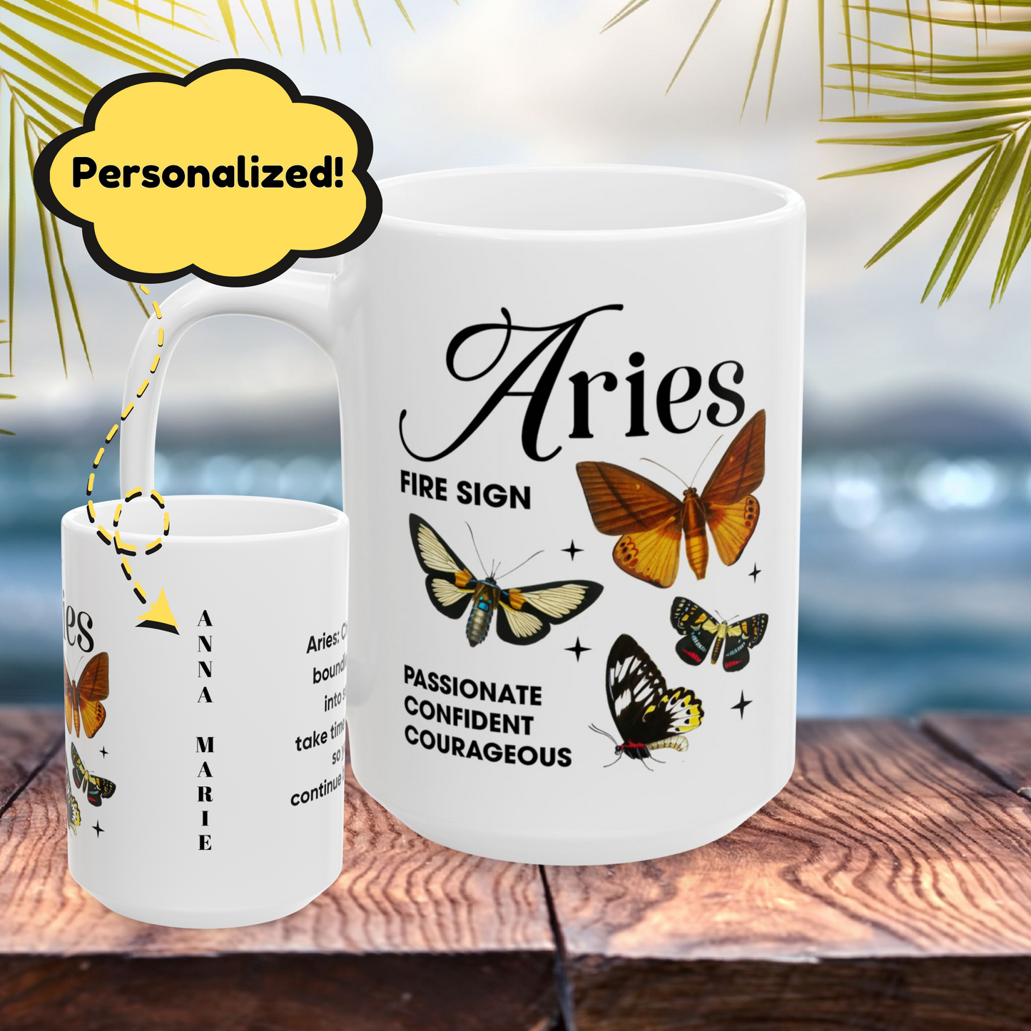 Aries zodiac mug, custom horoscope coffee cup, astrology birthday gift for Aries star sign fans