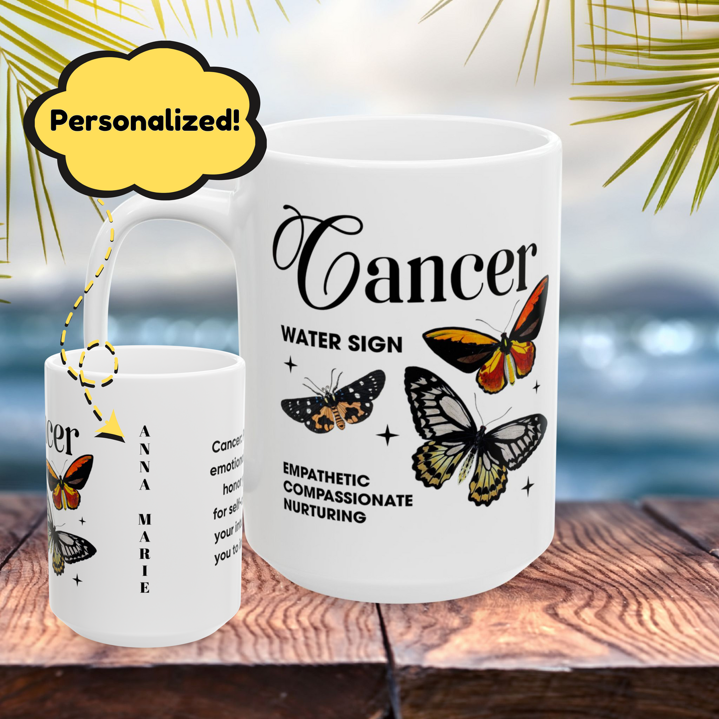 Cancer zodiac mug, personalized astrology coffee mug, zodiac birthday gift for horoscope lovers
