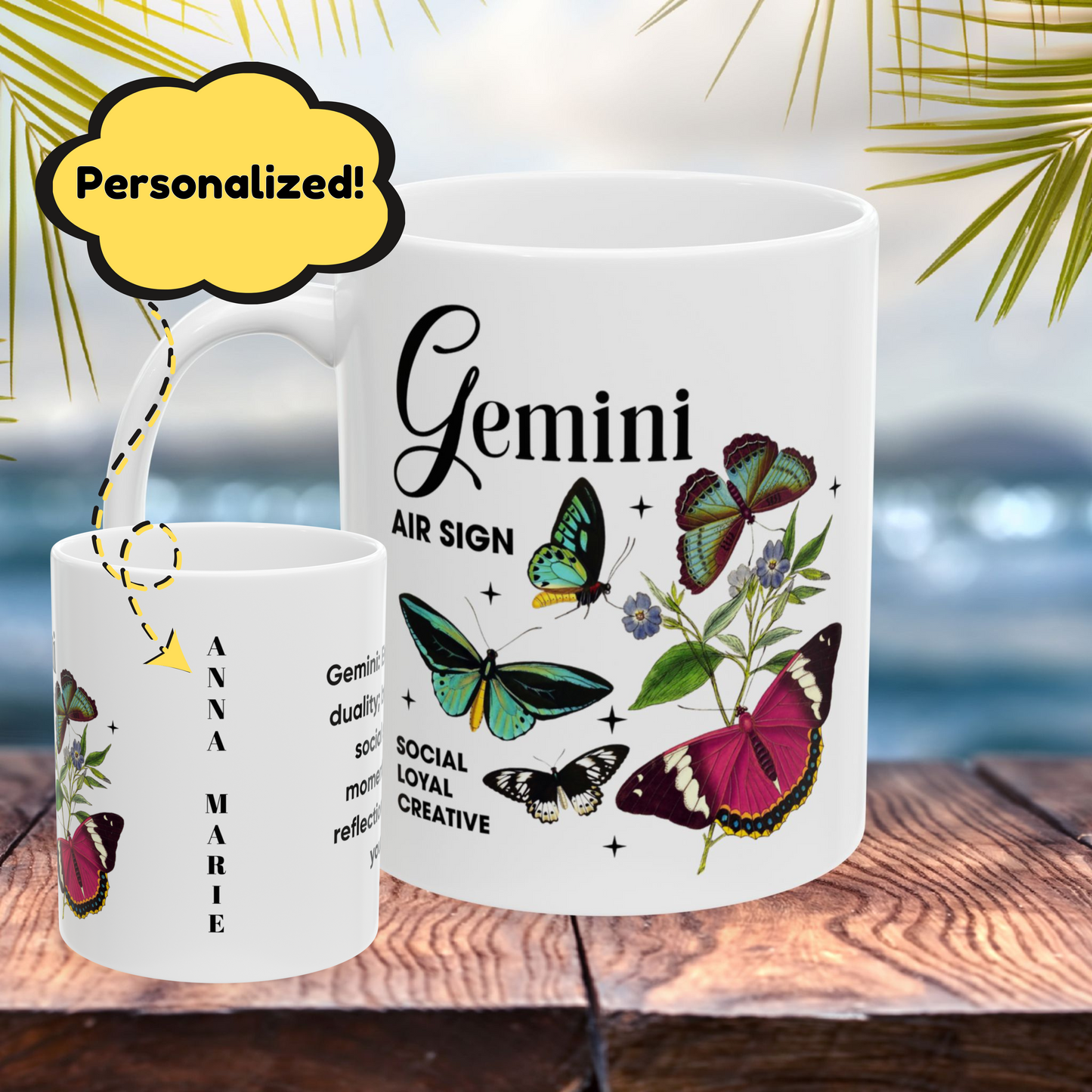 Gemini zodiac mug, personalized horoscope coffee mug, astrology birthday gift for star sign fans