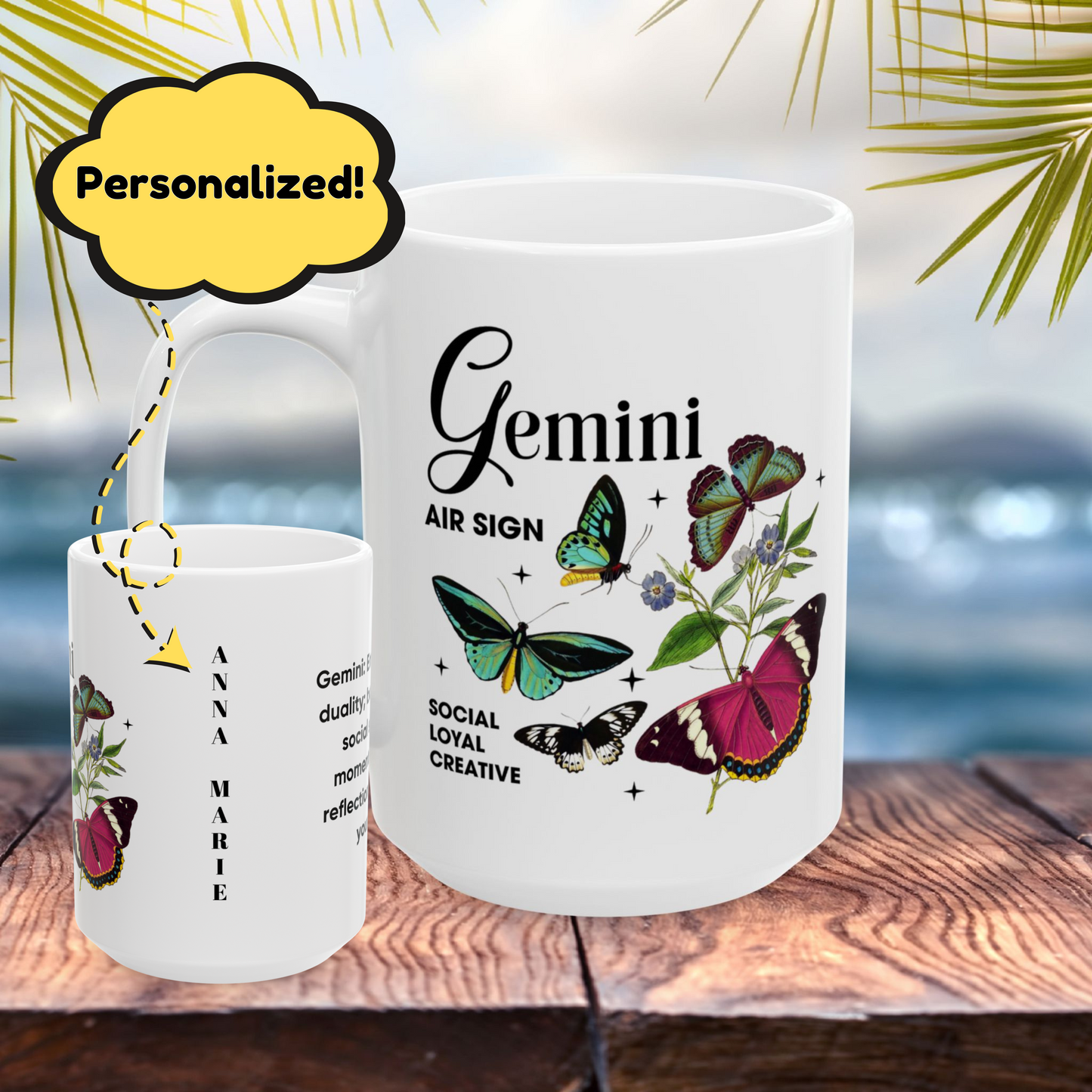 Gemini zodiac mug, personalized horoscope coffee mug, astrology birthday gift for star sign fans