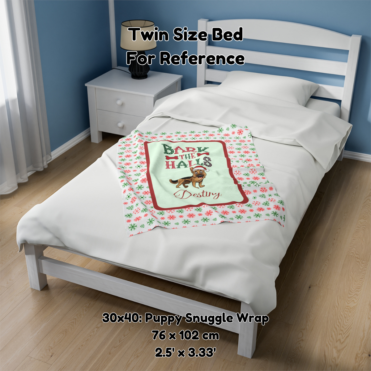 German Shepherd Personalized Velveteen Plush Blanket - "Bark The Halls" | Cozy Holiday Gift for Dog Lovers