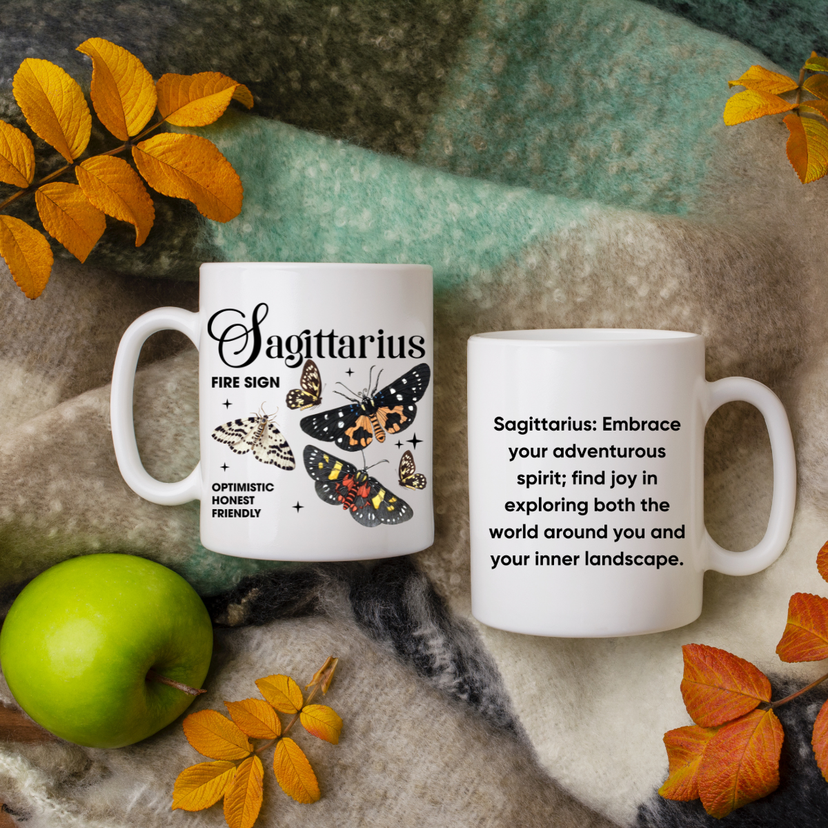Sagittarius zodiac mug with butterfly art, custom astrology gift idea