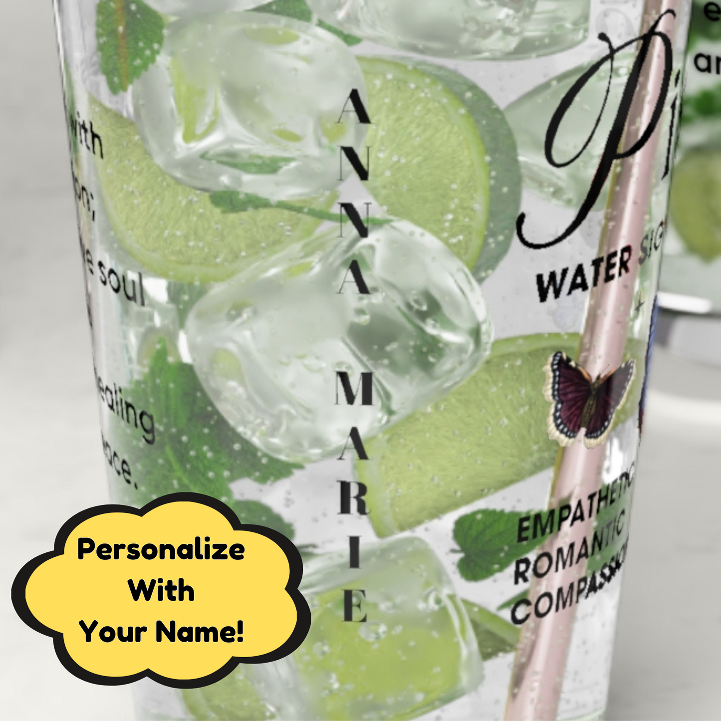 Pisces astrology pint glass, personalized 16oz zodiac star sign birthday drinkware gift