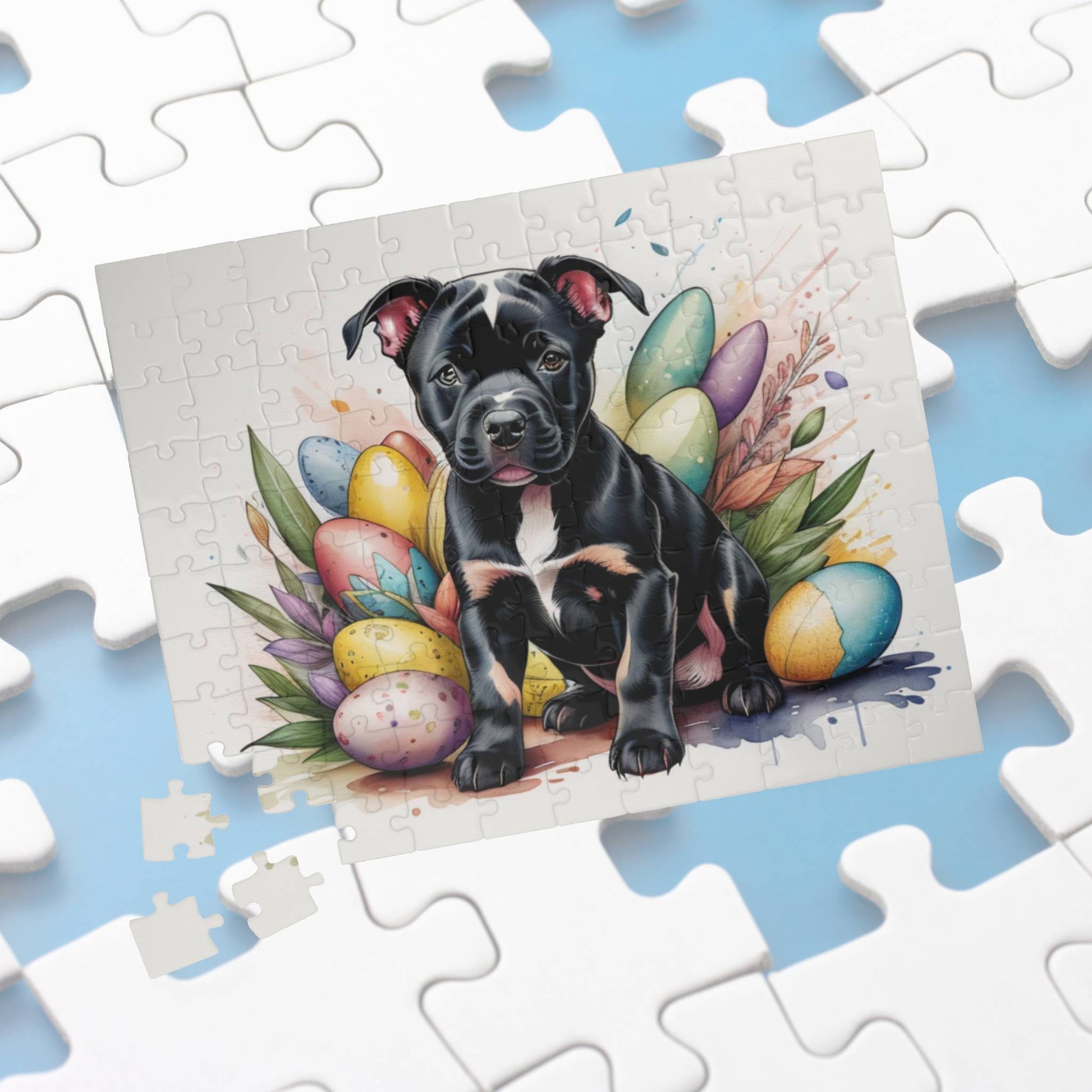 Pitbull (Black) Easter Puppy Puzzle - Dog Lovers, Mental Health Benefits, Holiday Fun, Mindfulness, Stress Relief, Festive Gift