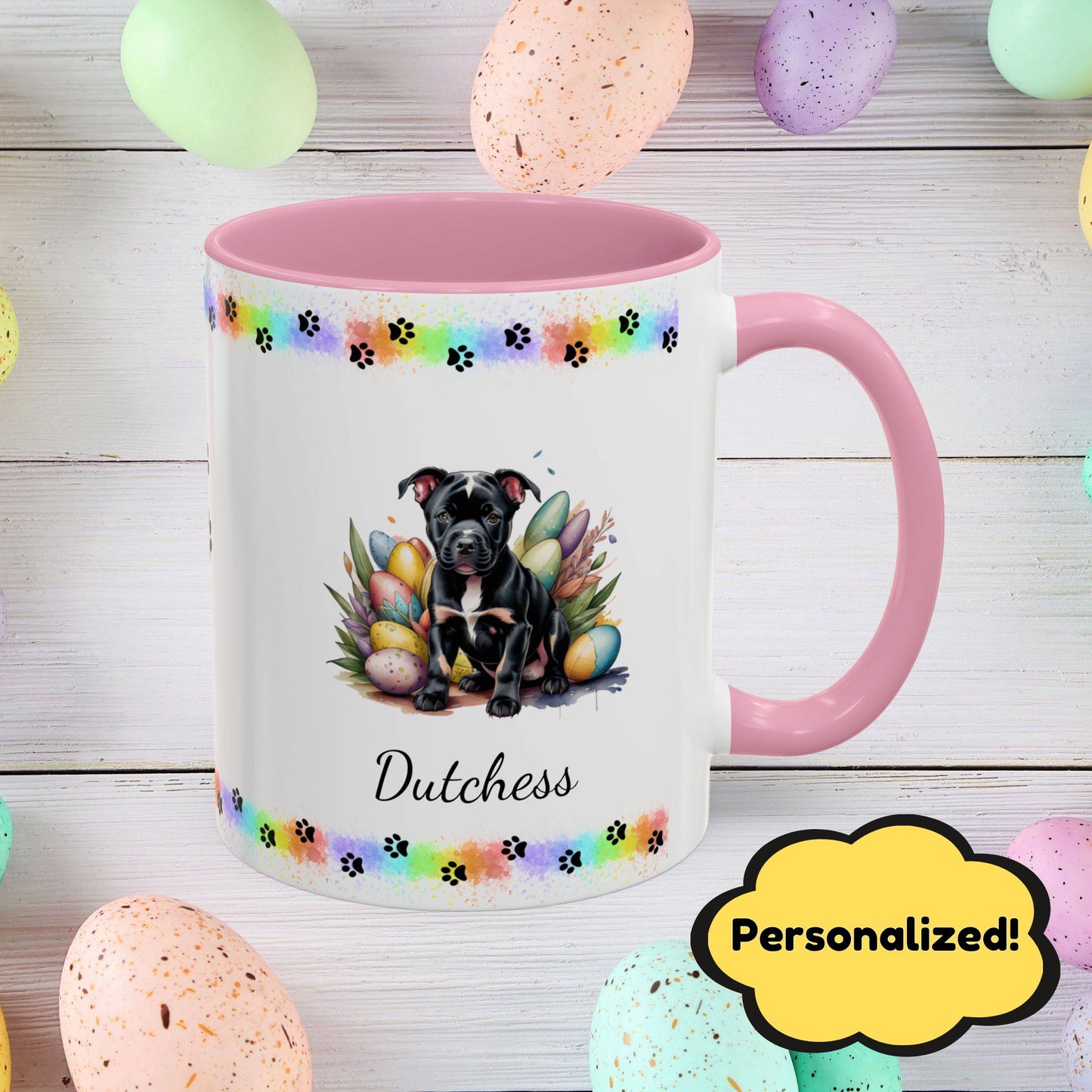 Pitbull Black Easter puppy coffee mug, personalized cute dog gift for mental health awareness and cozy sipping