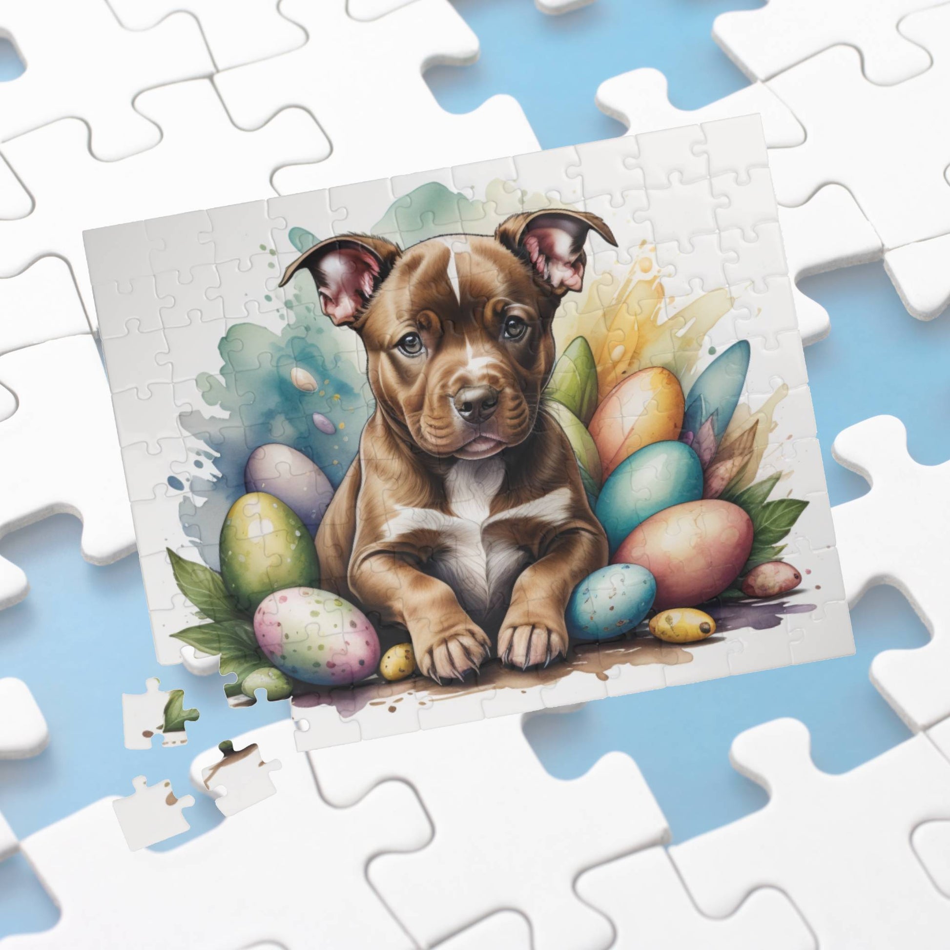 Pitbull (Brown) Easter Puppy Puzzle - Dog Lovers, Mental Health Benefits, Holiday Fun, Mindfulness, Stress Relief, Festive Gift