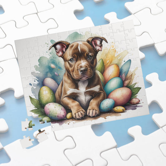 Pitbull (Brown) Easter Puppy Puzzle - Dog Lovers, Mental Health Benefits, Holiday Fun, Mindfulness, Stress Relief, Festive Gift
