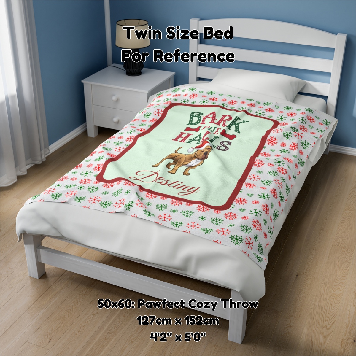 Pitbull (Buckskin) Personalized Velveteen Plush Blanket - "Bark The Halls" | Cozy Holiday Gift for Dog Lovers