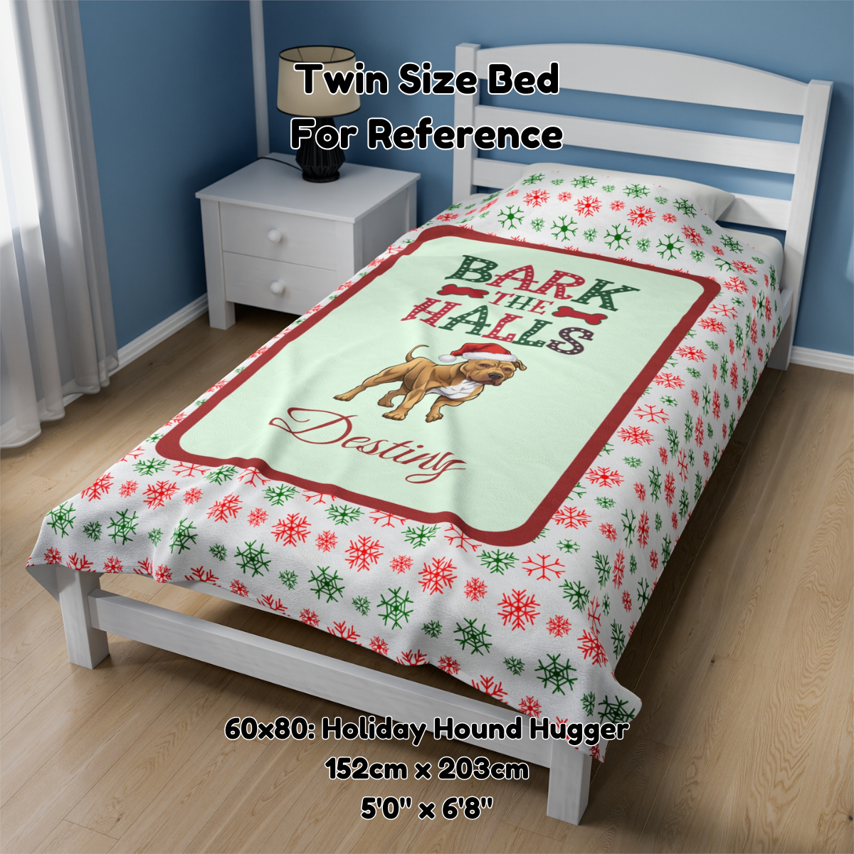 Pitbull (Buckskin) Personalized Velveteen Plush Blanket - "Bark The Halls" | Cozy Holiday Gift for Dog Lovers