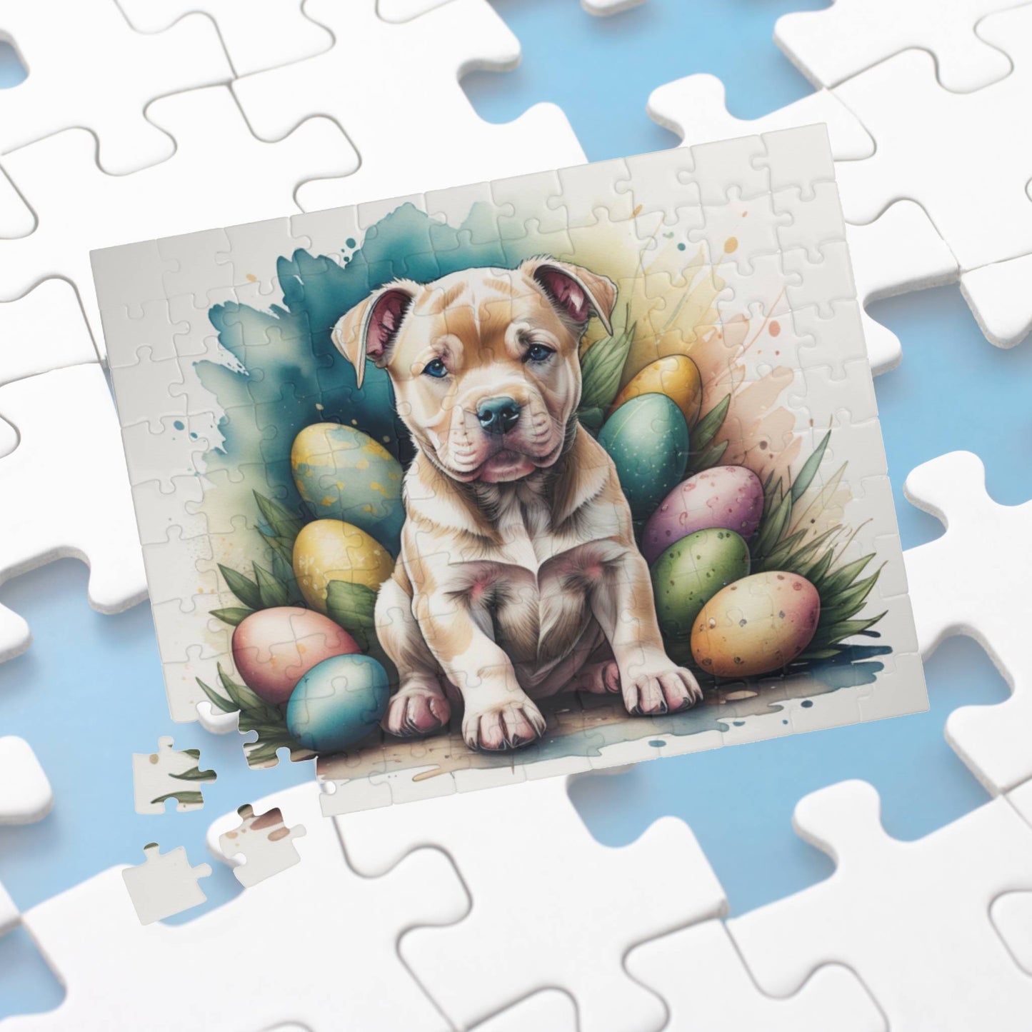 Pitbull (Fawn) Easter Puppy Puzzle - Dog Lovers, Mental Health Benefits, Holiday Fun, Mindfulness, Stress Relief, Festive Gift