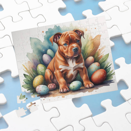Pitbull (Red) Easter Puppy Puzzle - Dog Lovers, Mental Health Benefits, Holiday Fun, Mindfulness, Stress Relief, Festive Gift