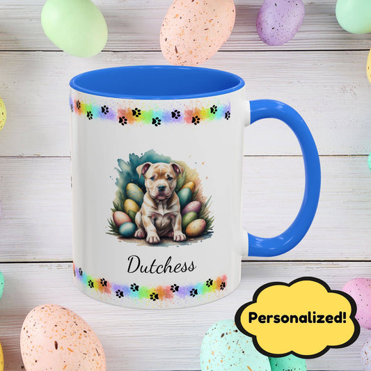 Pitbull Tan Easter puppy coffee mug, personalized cute dog coffee cup gift for mental health support and comfort