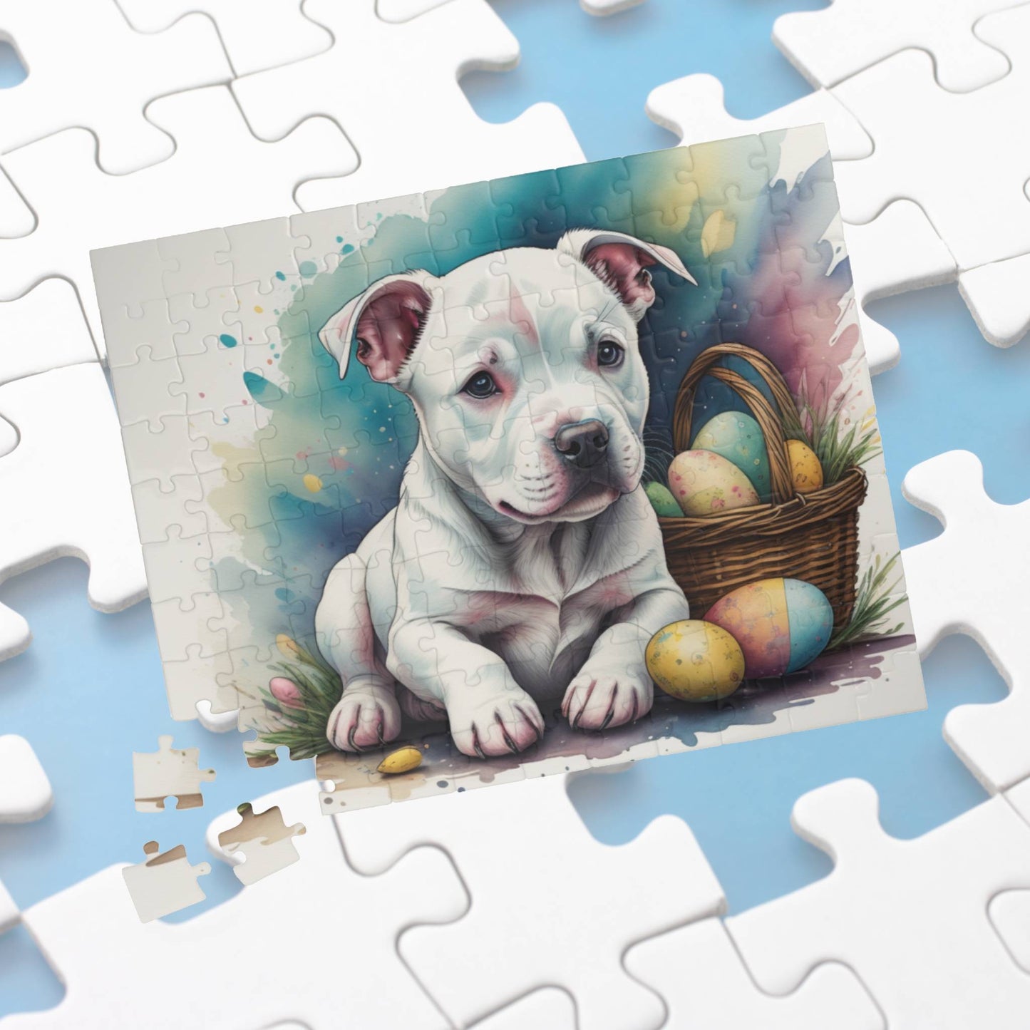 Pitbull (White) Easter Puppy Puzzle - Dog Lovers, Mental Health Benefits, Holiday Fun, Mindfulness, Stress Relief, Festive Gift