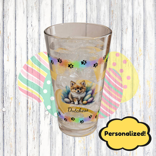 Pomeranian (Cream Sable) Personalized Easter Puppy 16oz Pint Glass - Custom Dog Design, Mental Health Gift, Easter Décor, and Festive Celebrations