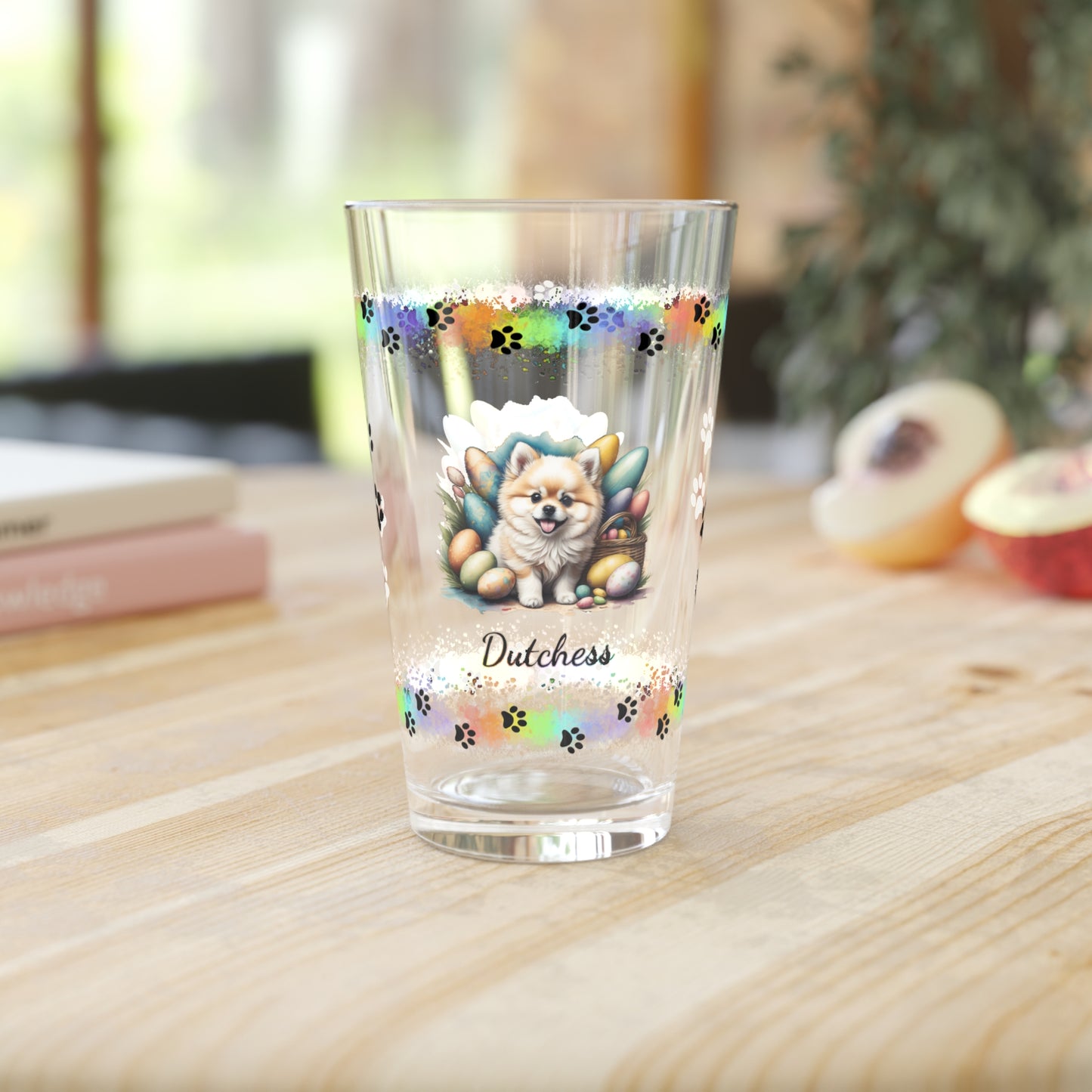 Pomeranian (Cream) Personalized Easter Puppy 16oz Pint Glass - Custom Dog Design, Mental Health Gift, Easter Décor, and Festive Celebrations