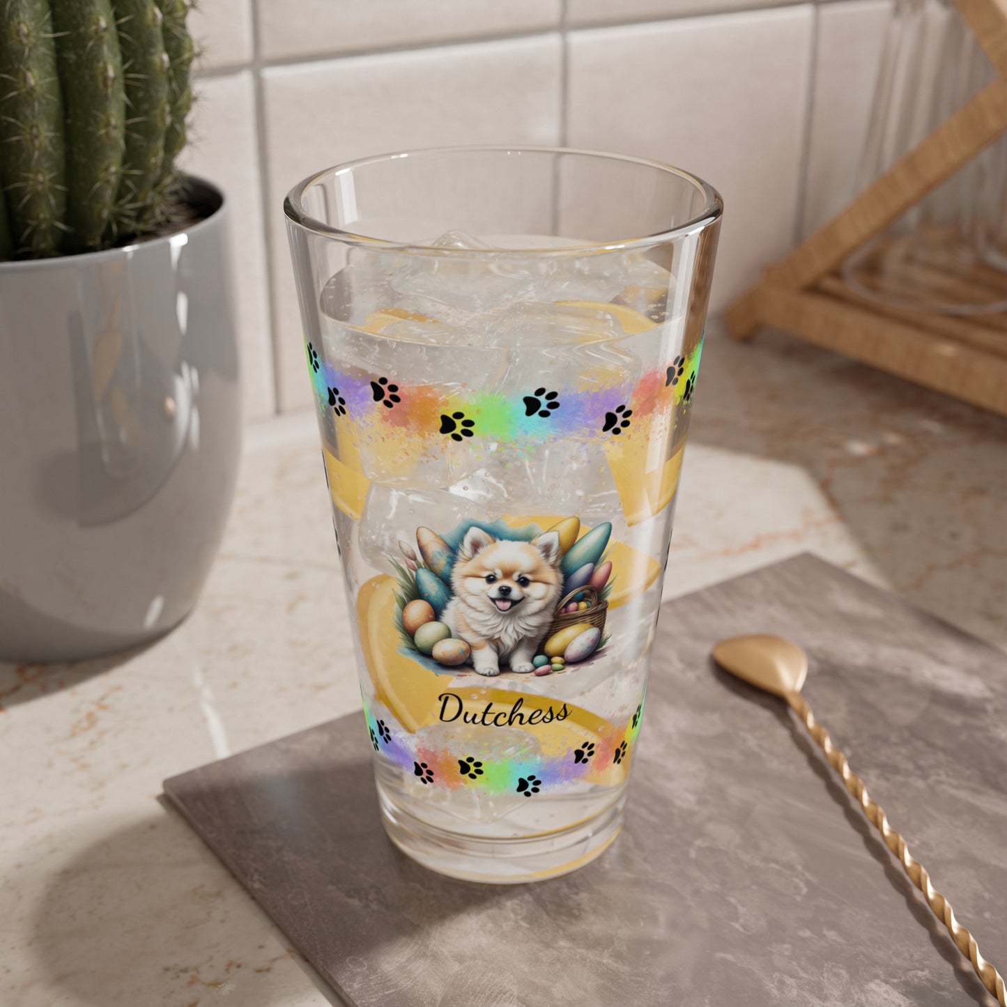 Pomeranian (Cream) Personalized Easter Puppy 16oz Pint Glass - Custom Dog Design, Mental Health Gift, Easter Décor, and Festive Celebrations