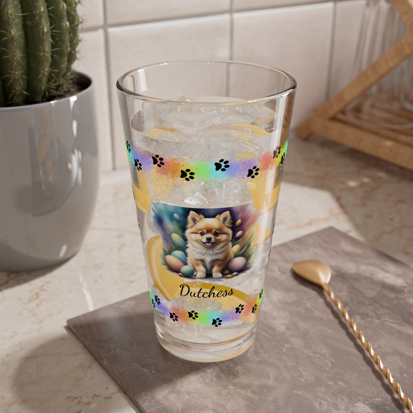 Pomeranian (Orange) Personalized Easter Puppy 16oz Pint Glass - Custom Dog Design, Mental Health Gift, Easter Décor, and Festive Celebrations