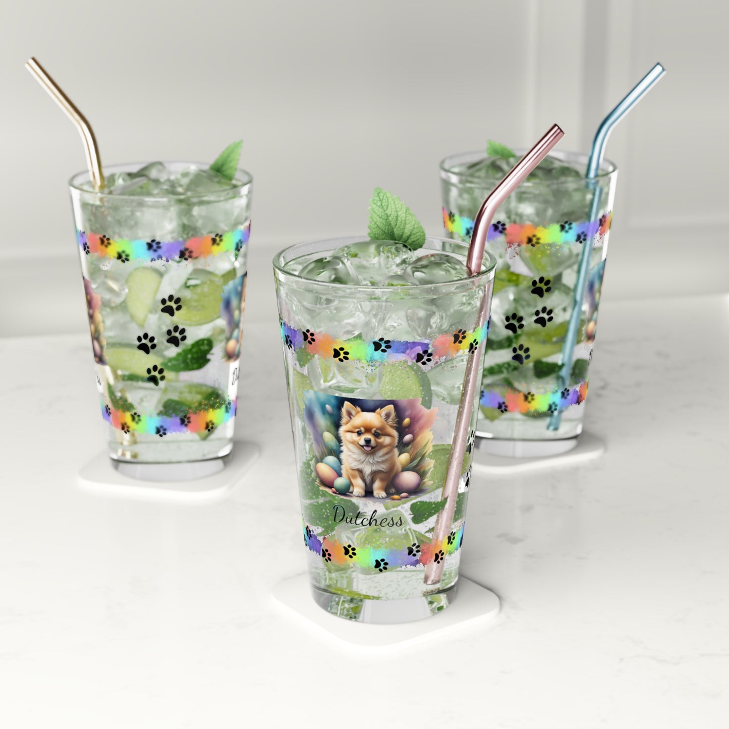 Pomeranian (Orange) Personalized Easter Puppy 16oz Pint Glass - Custom Dog Design, Mental Health Gift, Easter Décor, and Festive Celebrations