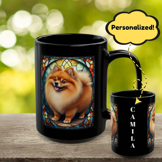 Shop our pomeranian red sable personalized mug with stained glass design 11oz 15oz featuring the 15oz style option from MySisterIsASurvivor.