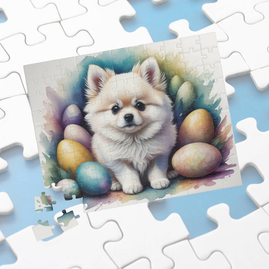 Pomeranian (White) Easter Puppy Puzzle - Dog Lovers, Mental Health Benefits, Holiday Fun, Mindfulness, Stress Relief, Festive Gift