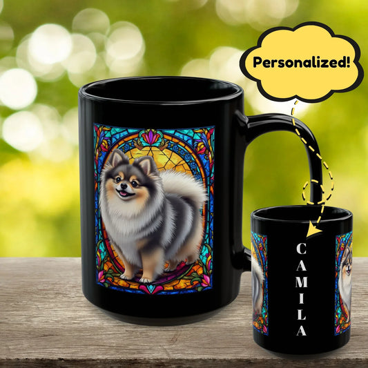 Shop our pomeranian wolf sable personalized mug with stained glass design 11oz 15oz featuring the 15oz style option from MySisterIsASurvivor.