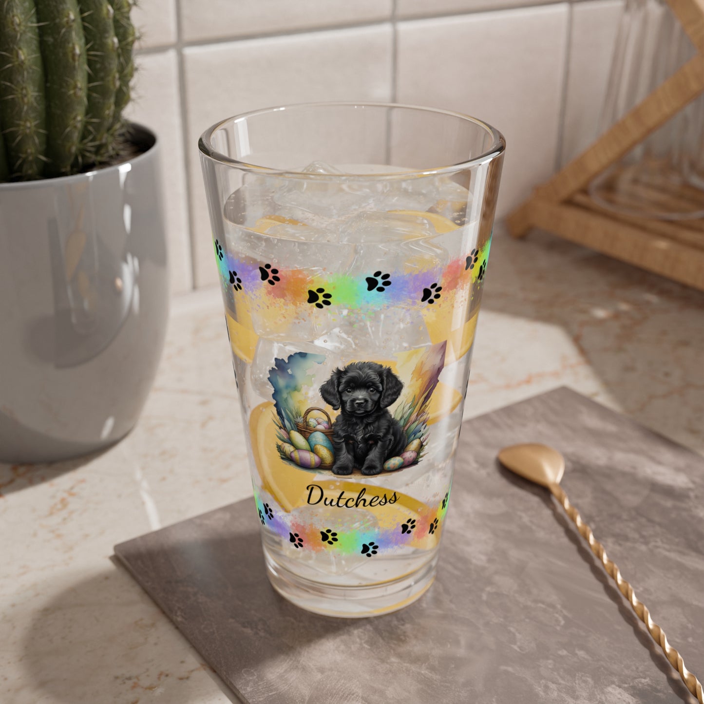 Poodle (Black) Personalized Easter Puppy 16oz Pint Glass - Custom Dog Design, Mental Health Gift, Easter Décor, and Festive Celebrations