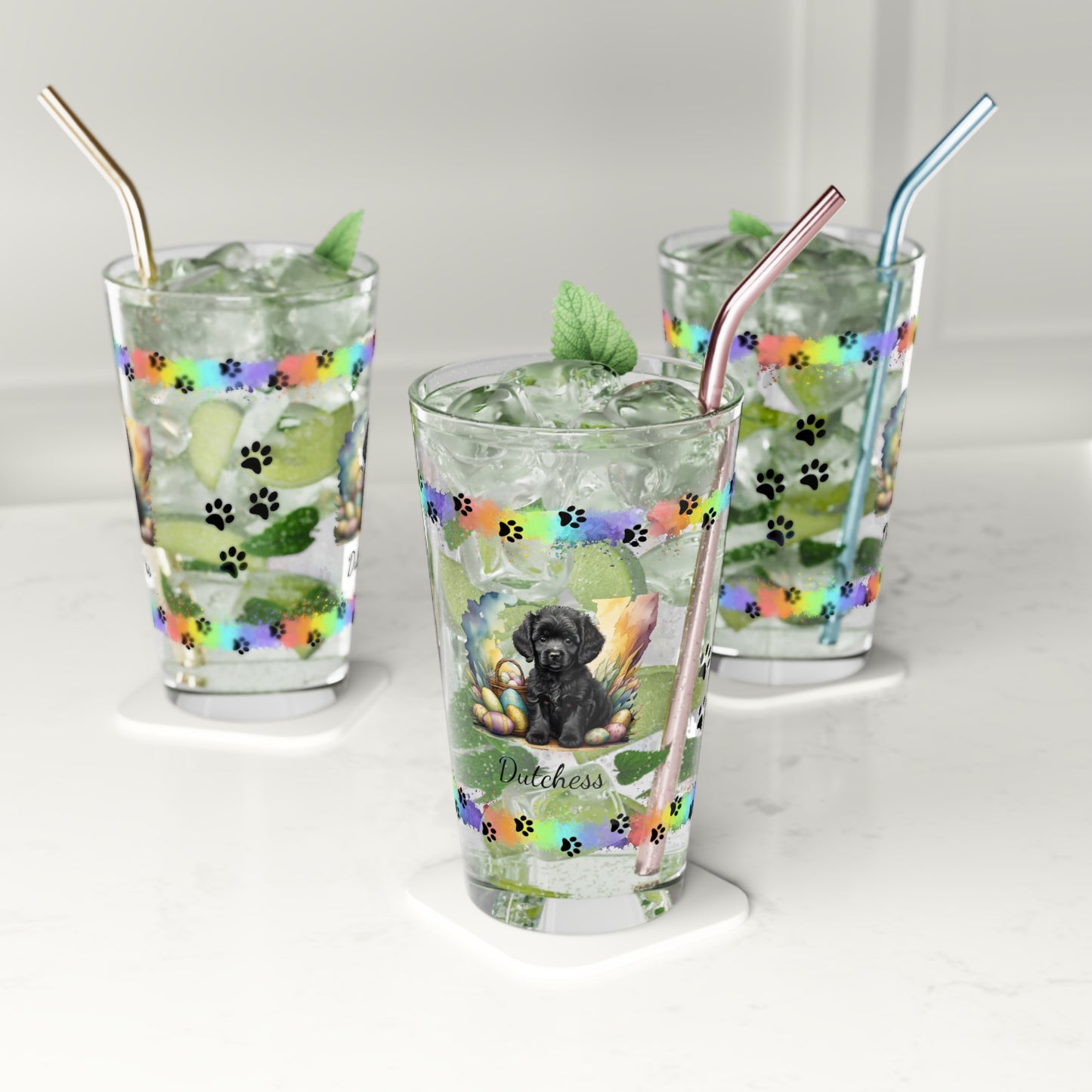 Poodle (Black) Personalized Easter Puppy 16oz Pint Glass - Custom Dog Design, Mental Health Gift, Easter Décor, and Festive Celebrations