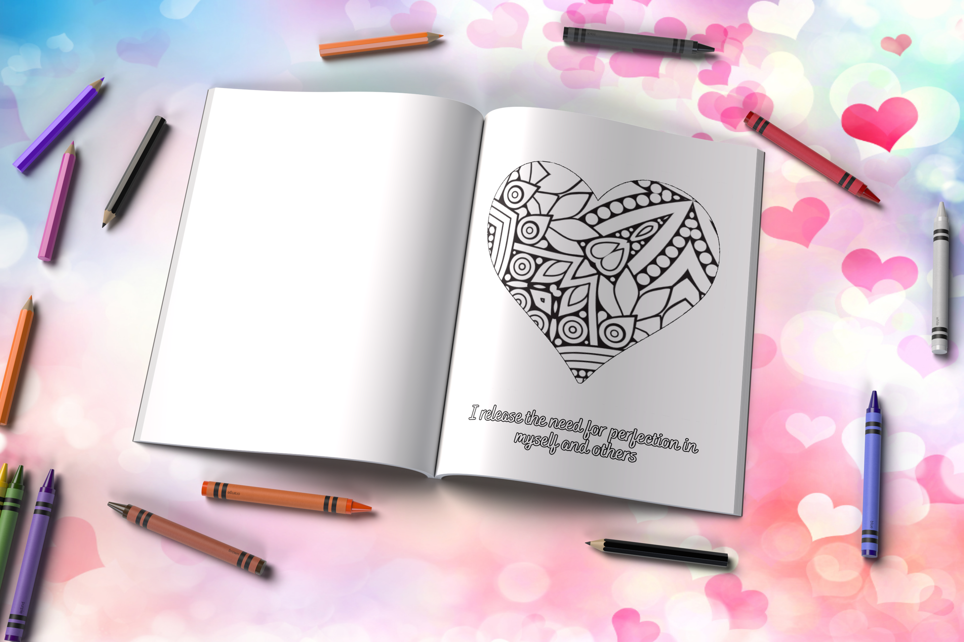 Mental wellness coloring book with uplifting affirmations and calm art