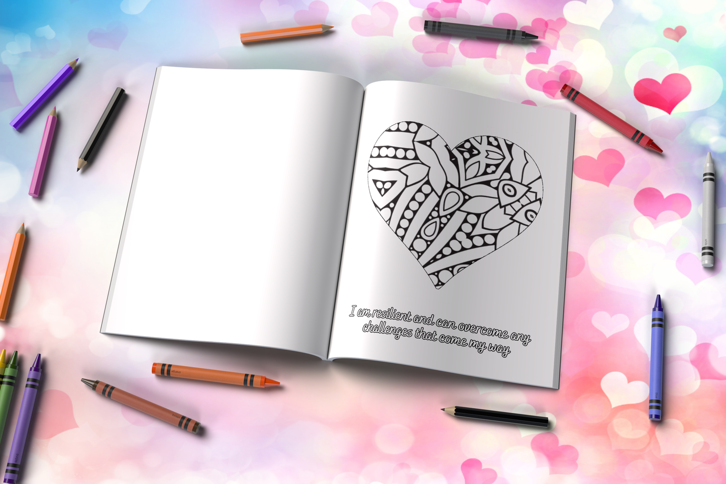 Mental wellness coloring book with uplifting affirmations and calm art