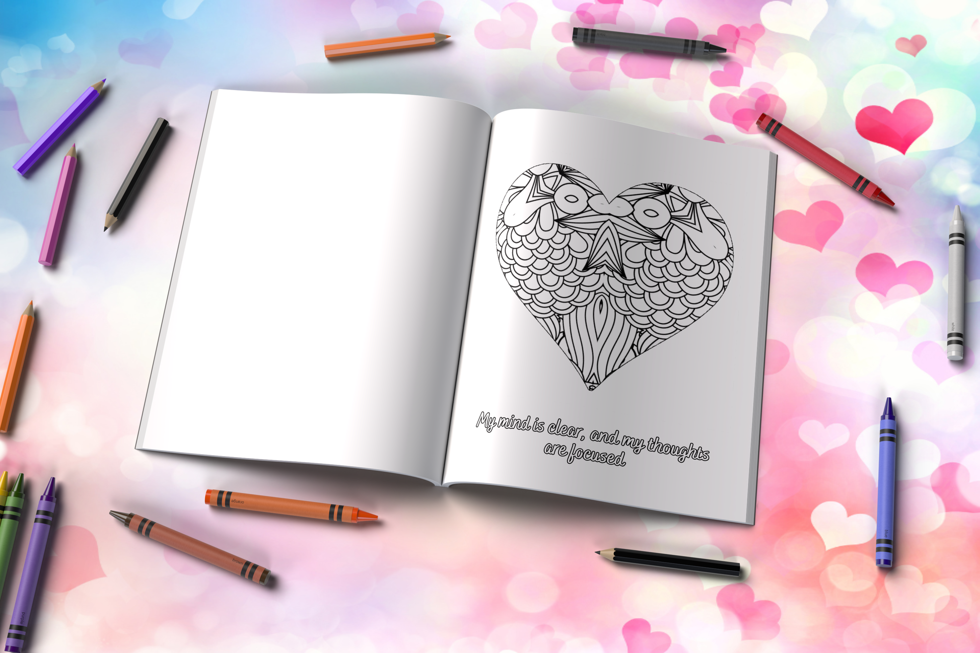 Mental wellness coloring book with uplifting affirmations and calm art