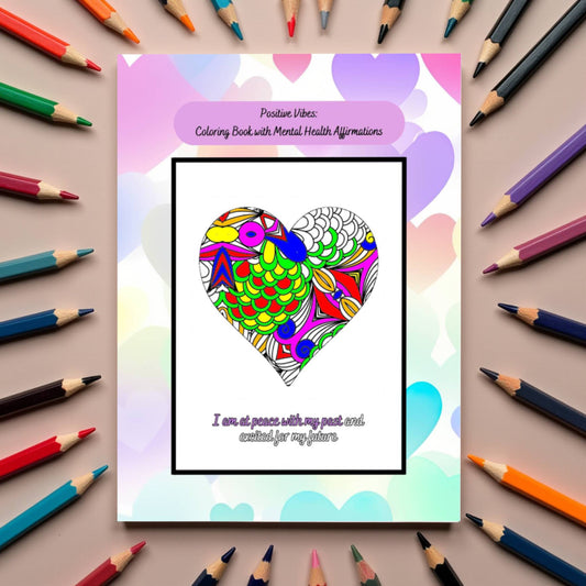 Mental wellness coloring book with uplifting affirmations and calm art