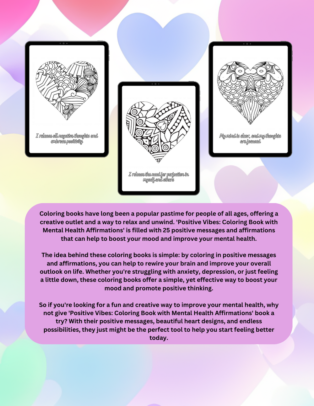 Mental wellness coloring book with uplifting affirmations and calm art
