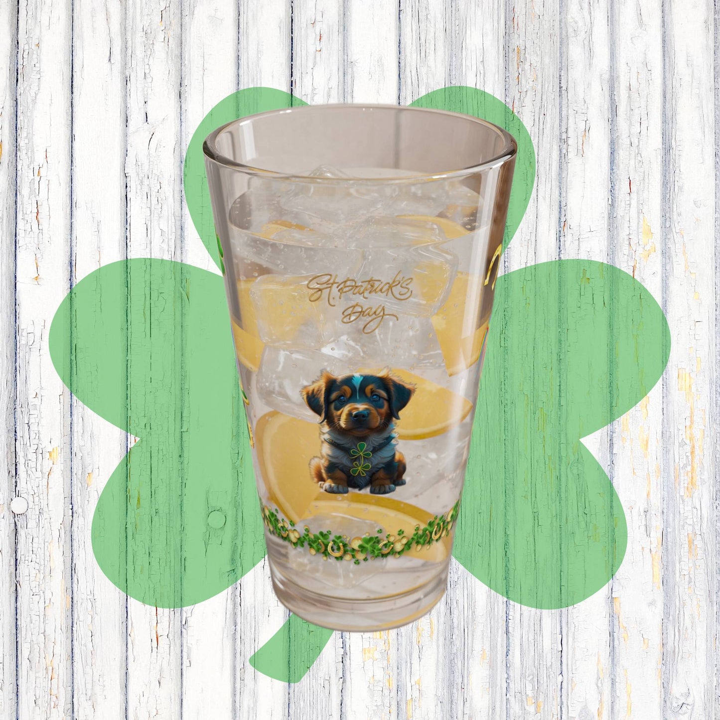 Pup-tastic Serenity: Mindful St. Patrick's Day 16oz Pint Glasses - Festive Design for Positivity & Wellness