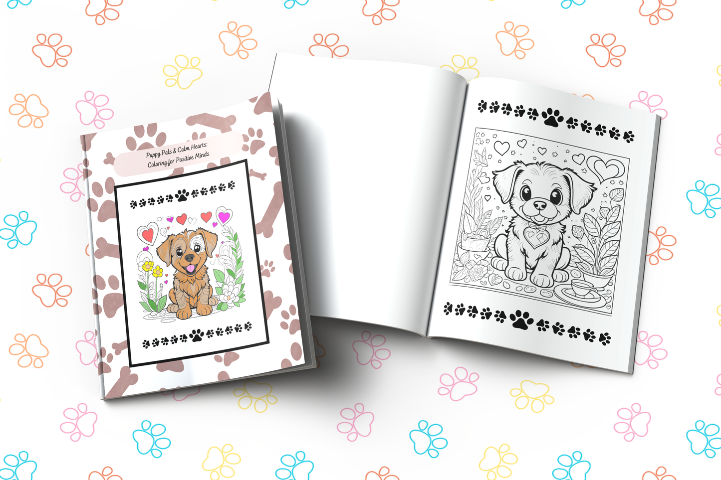 Puppy-themed coloring book for emotional wellness and calm hearts