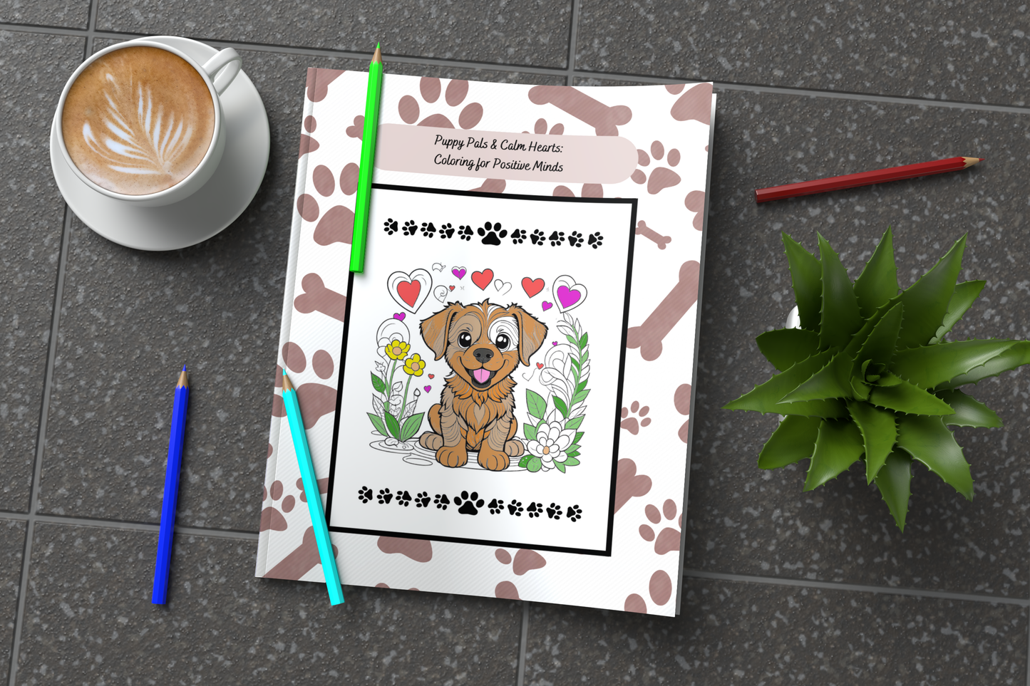 Puppy-themed coloring book for emotional wellness and calm hearts