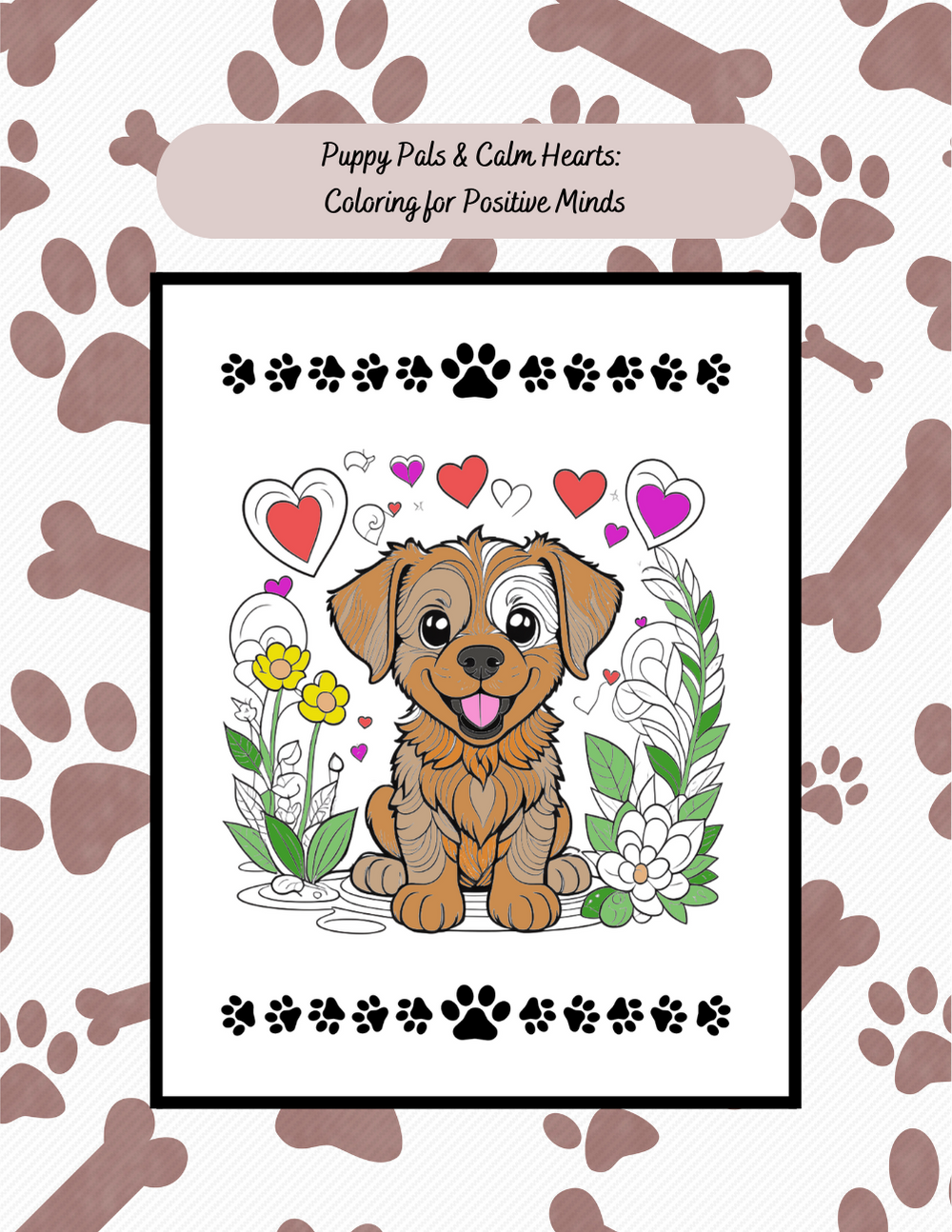 Puppy-themed coloring book for emotional wellness and calm hearts