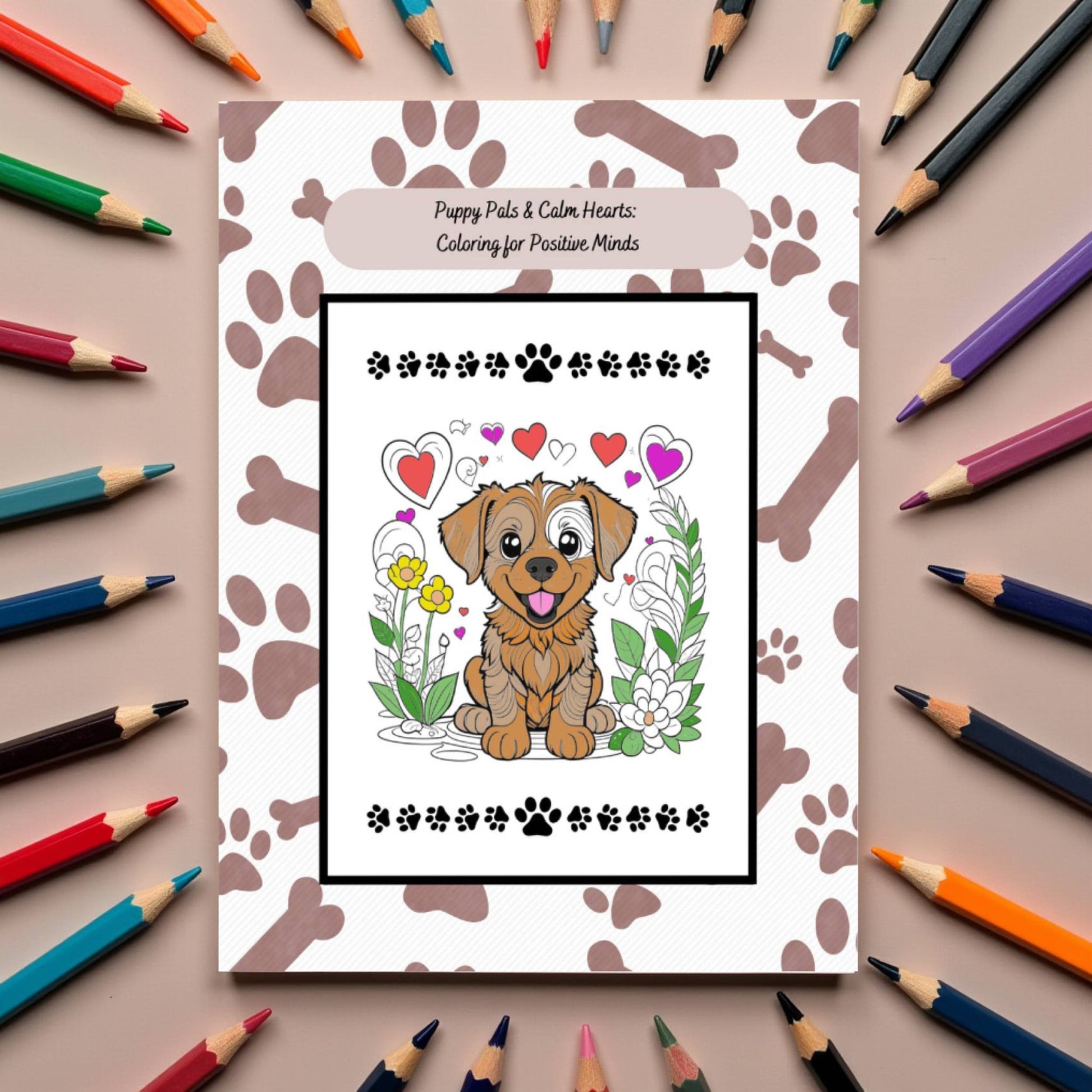 Puppy-themed coloring book for emotional wellness and calm hearts