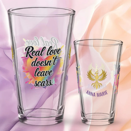 Shop our premium rise reclaim pint glass real love from MySisterIsASurvivor.