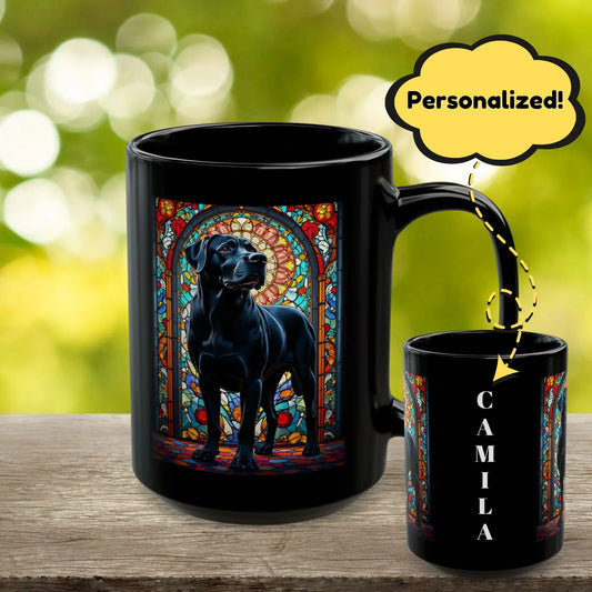 Shop our rottweiler black personalized mug with stained glass design 11oz 15oz featuring the 15oz style option from MySisterIsASurvivor.