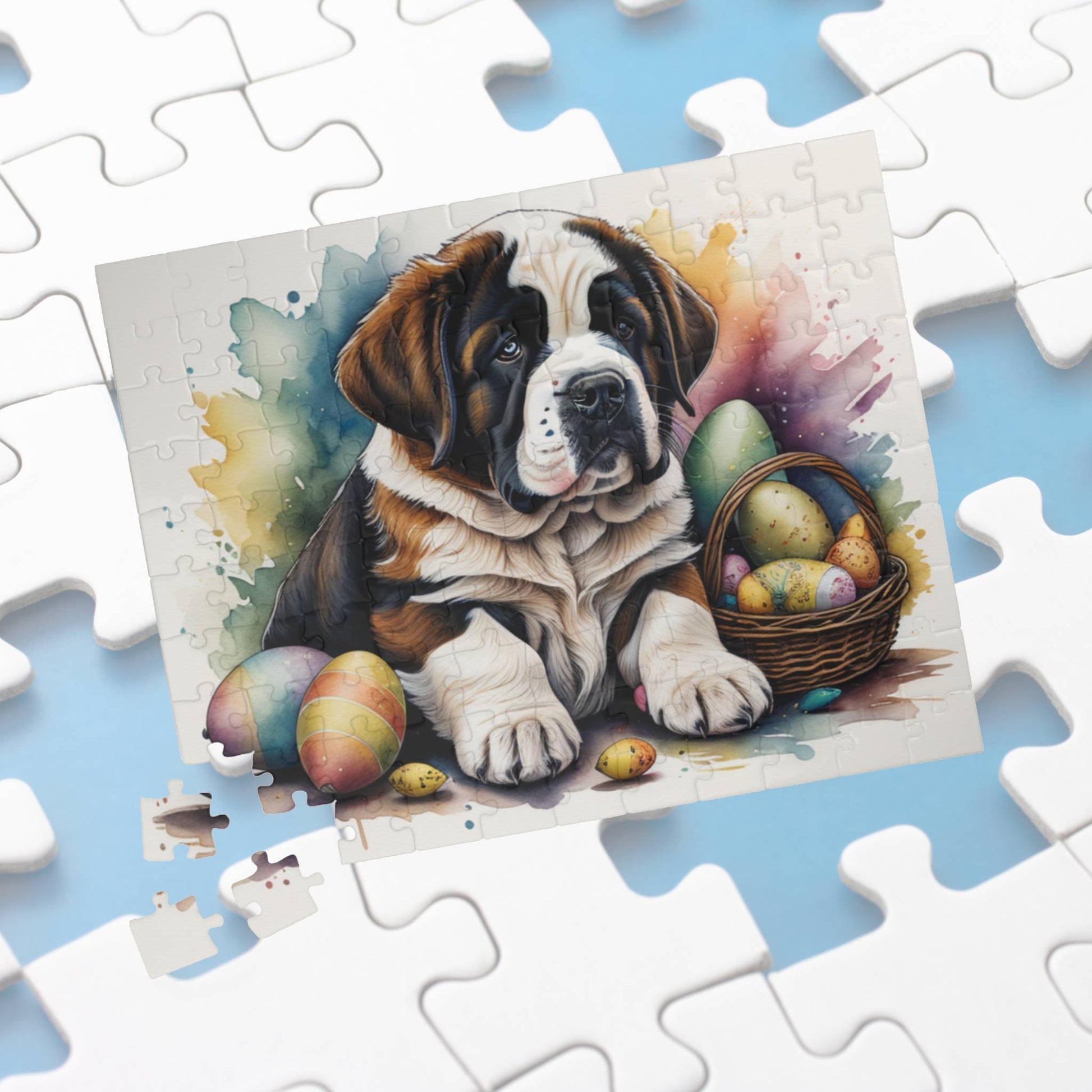 Saint Bernard Easter Puppy Puzzle - Dog Lovers, Mental Health Benefits, Holiday Fun, Mindfulness, Stress Relief, Festive Gift