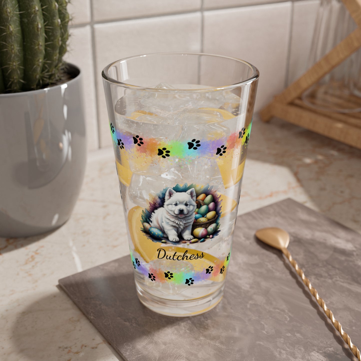 Samoyed Personalized Easter Puppy 16oz Pint Glass - Custom Dog Design, Mental Health Gift, Easter Décor, and Festive Celebrations