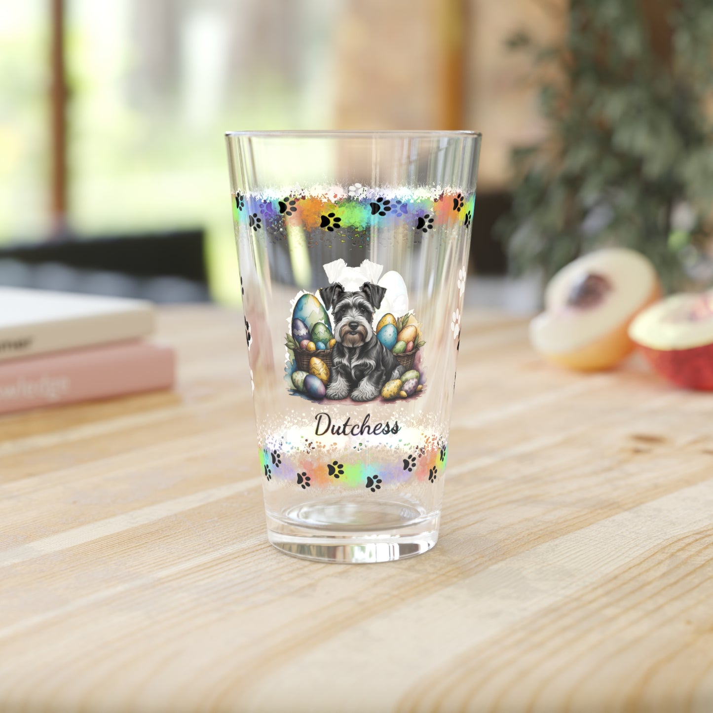Schnauzer (Gray) Personalized Easter Puppy 16oz Pint Glass - Custom Dog Design, Mental Health Gift, Easter Décor, and Festive Celebrations