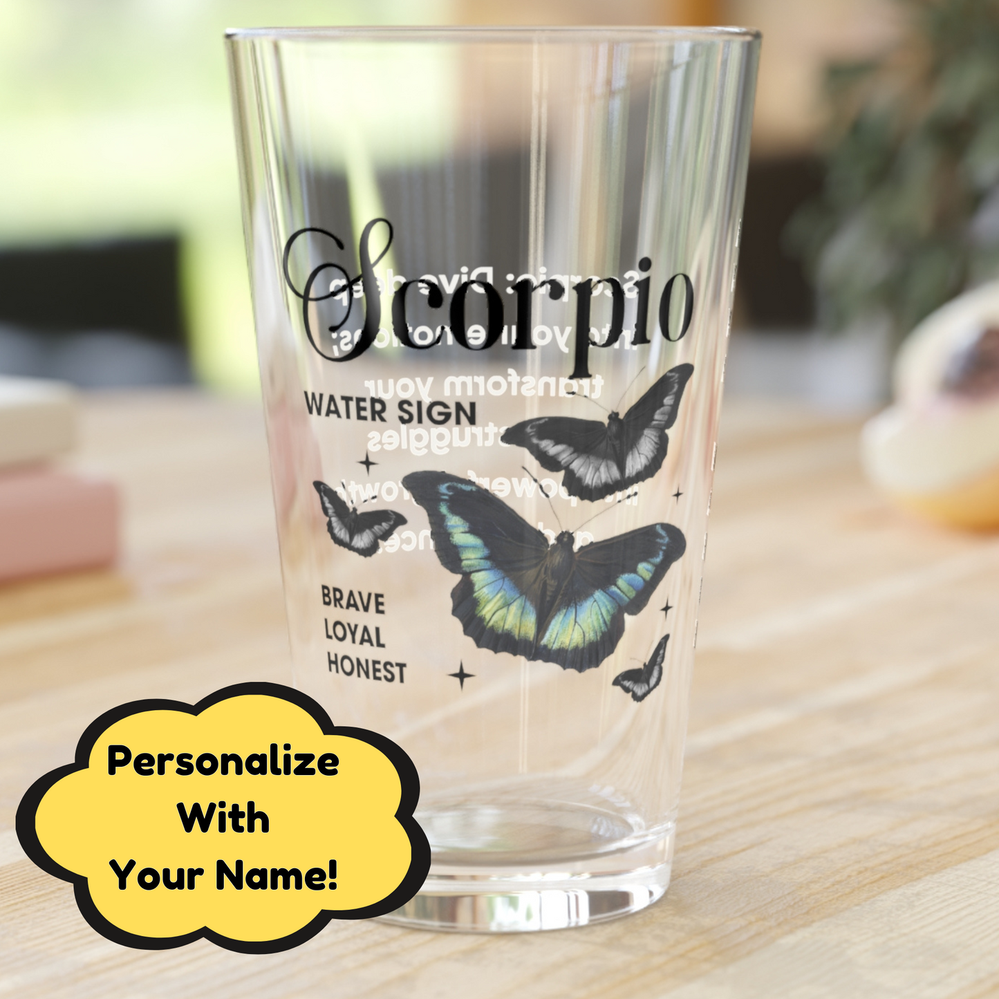 Scorpio custom astrology pint glass, 16oz zodiac star sign birthday drinkware gift