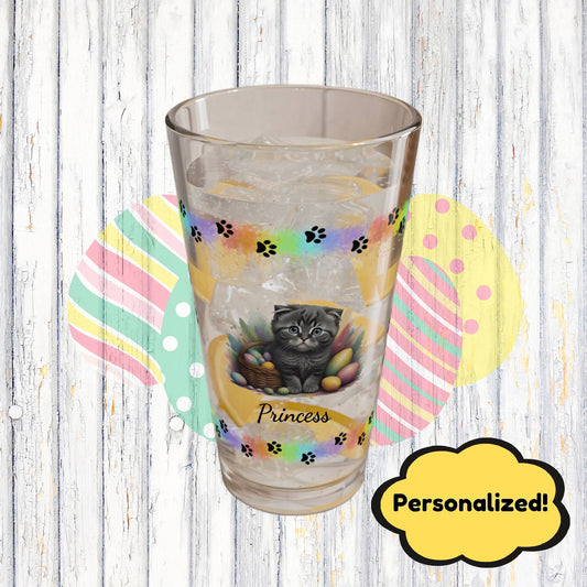 Scottish Fold Easter Kitten 16oz Pint Glass - Personalized Cat-Themed Gift, Mental Health Drinkware, Holiday Décor & Easter Celebration