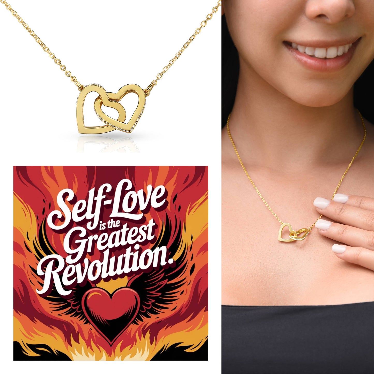 Self-Love Is The Greatest Revolution: Interlocking Hearts Necklace - Mental Health Gift, Self-Love, Anxiety, PTSD Support