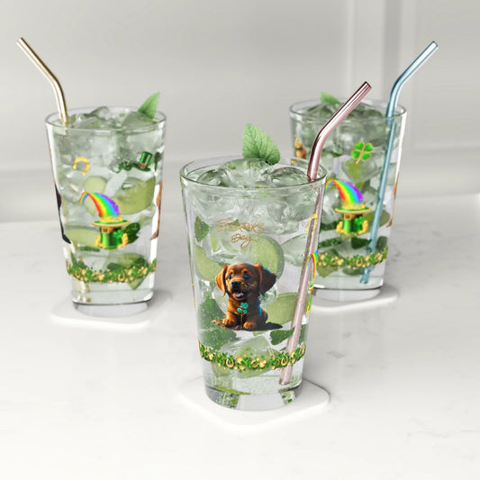 Shop our premium shamrock serenity puppy st patricks day pint glass 16oz from MySisterIsASurvivor.
